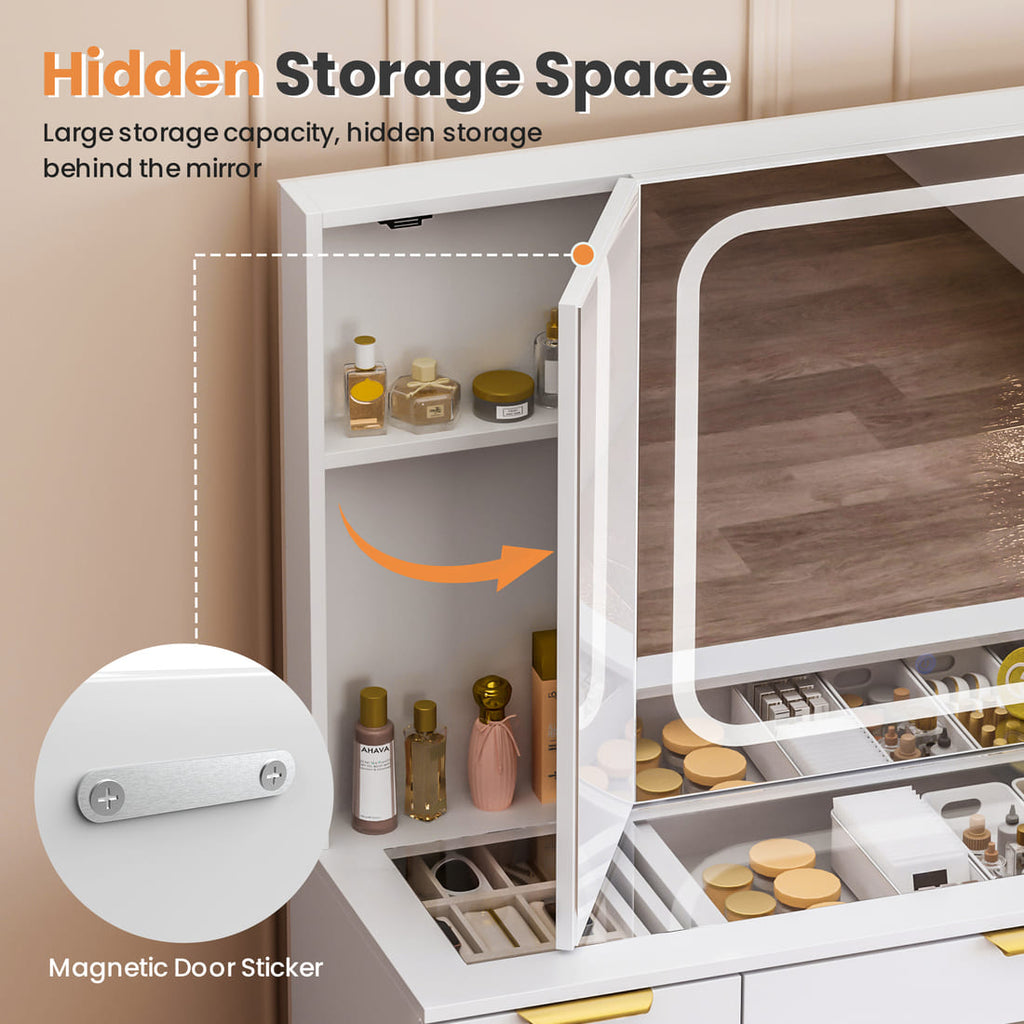 Pamapic Makeup Vanity with Tri-Fold Mirror & 11 Drawers