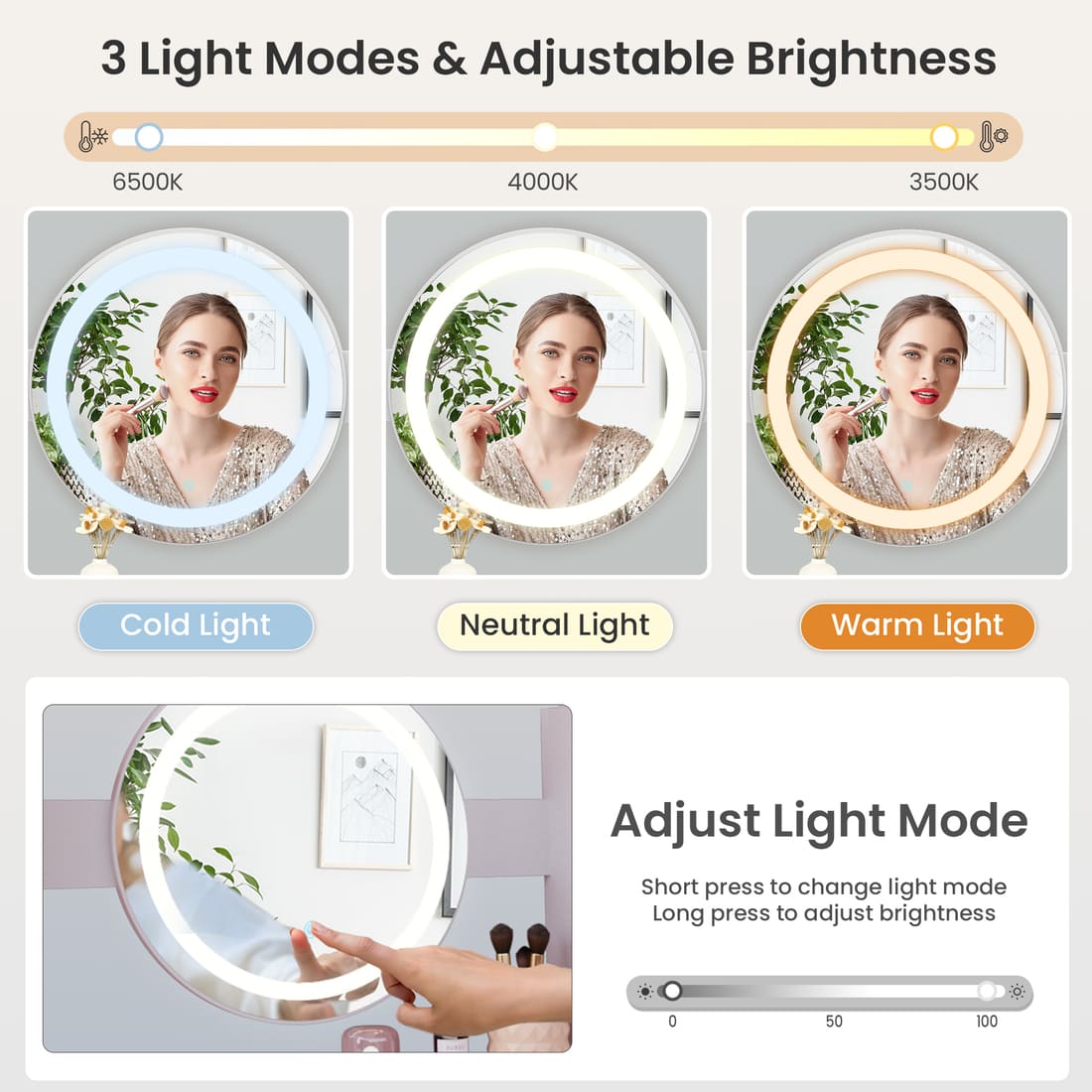 Pamapic Makeup Vanity Desk with Full-Length Mirror, 6 Drawers & LED Lights