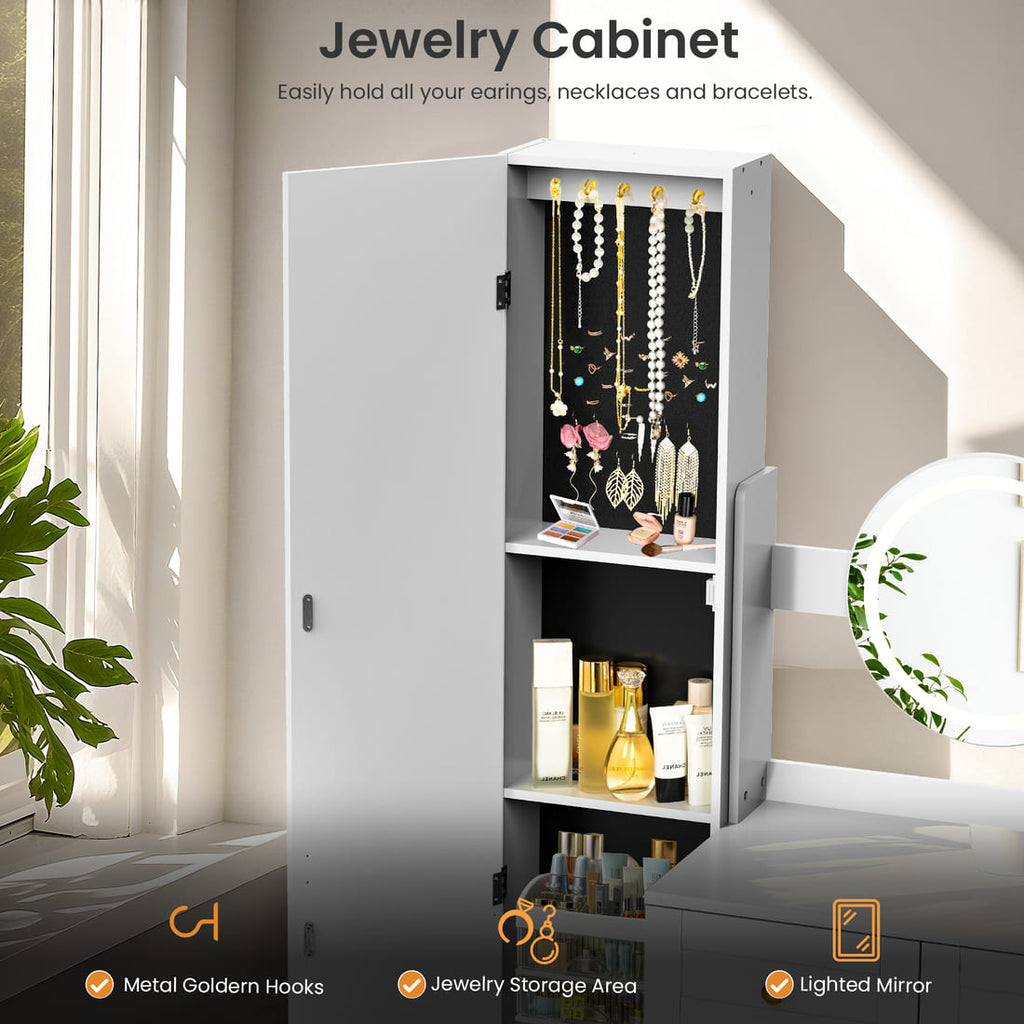 Pamapic Makeup Vanity Desk with Full-Length Mirror, 6 Drawers & LED Lights