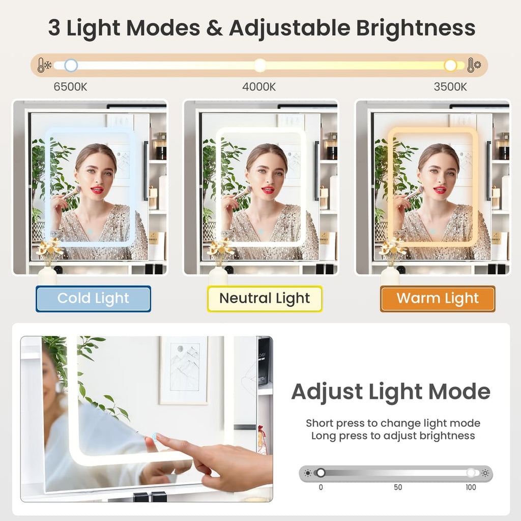 Pamapic 43" Wide Vanity Makeup Desk with Sliding Lighted Mirror & 3 Drawers