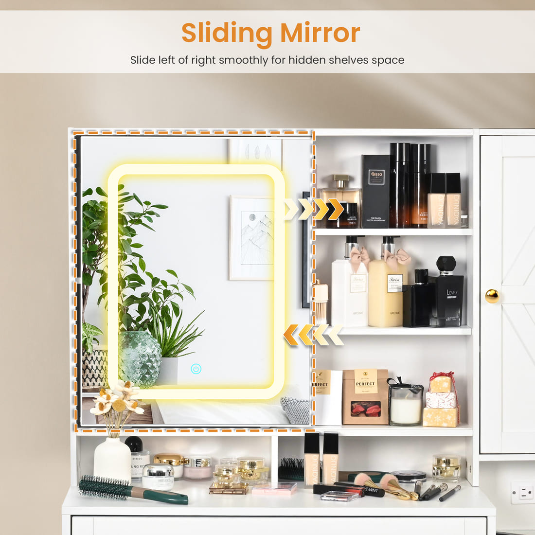 Pamapic 43" Wide Vanity Makeup Desk with Sliding Lighted Mirror & 3 Drawers