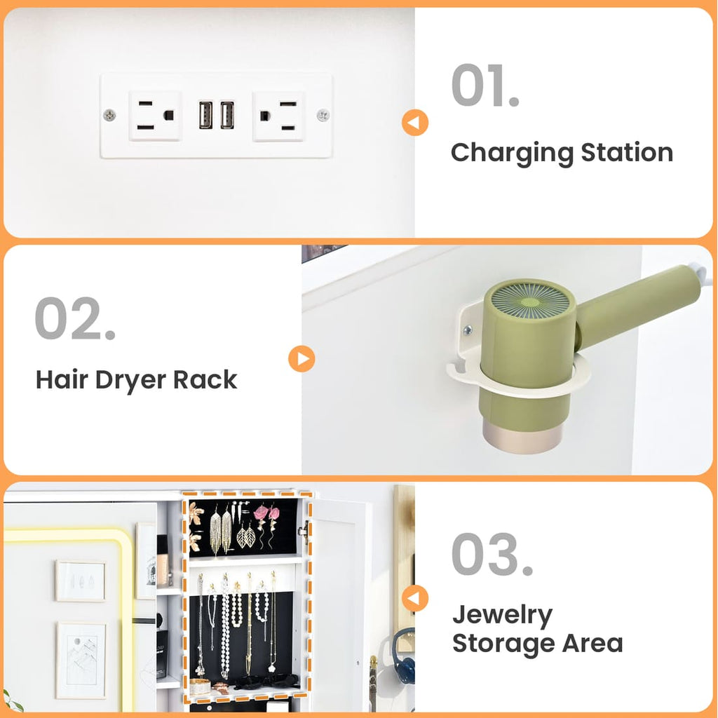 Pamapic 43" Wide Vanity Makeup Desk with Sliding Lighted Mirror & 3 Drawers