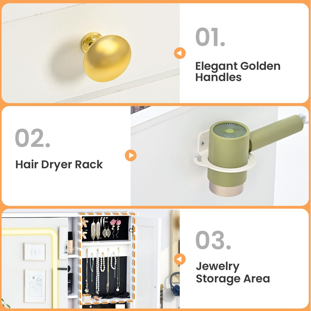 Pamapic 43" Wide Vanity Makeup Desk with Sliding Lighted Mirror & 3 Drawers