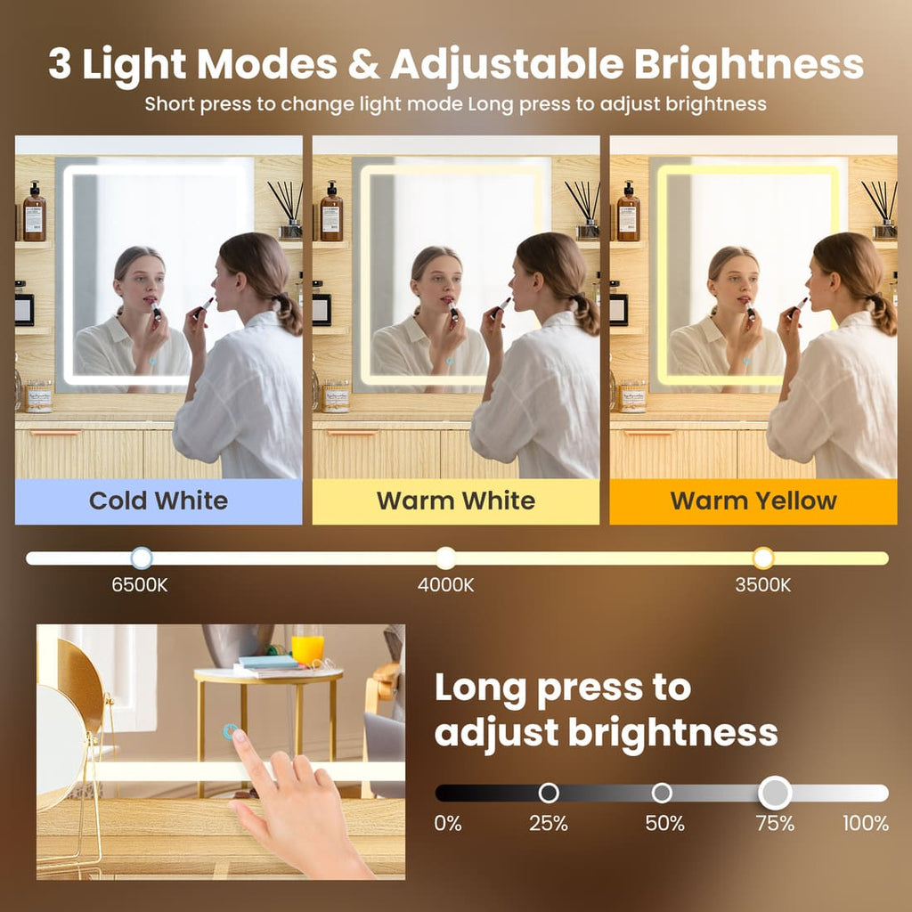 Pamapic Girls Vanity Desk with Mirror & 5 Drawers, Natural Oak