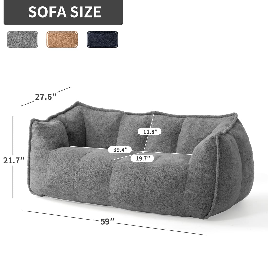 Pamapic 2-Seat Big Bean Bag Chairs for Dorm Room & Bedroom