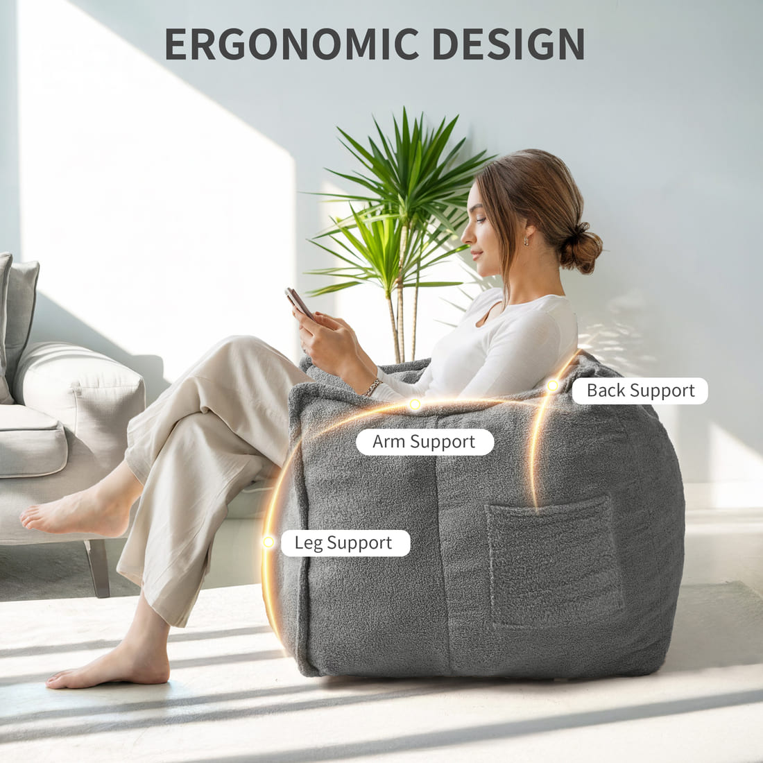 Pamapic 2-Seat Big Bean Bag Chairs for Dorm Room & Bedroom