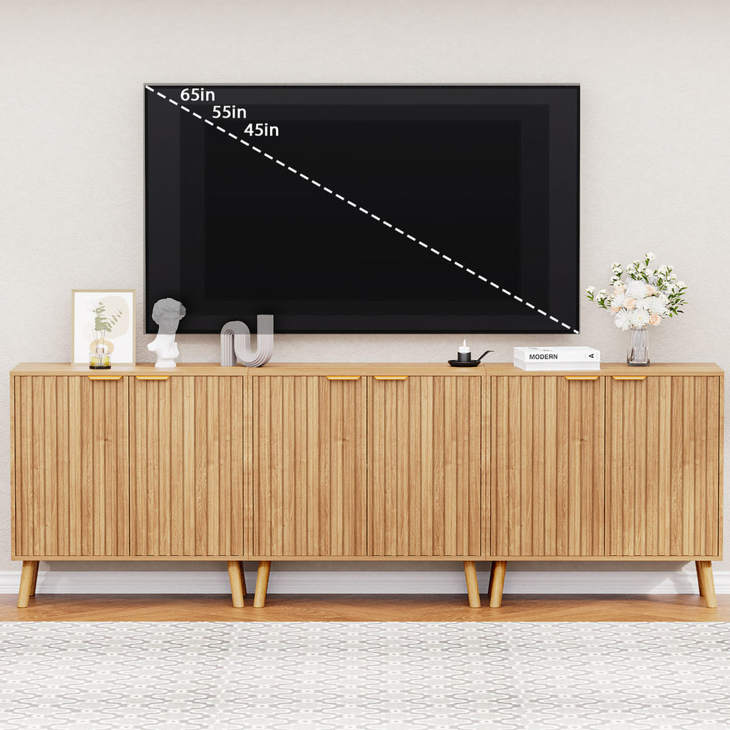 Pamapic Fluted Sideboard Cabinet with Adjustable Shelves for Living Room, Hallway, Entryway, Dining Room, Oak