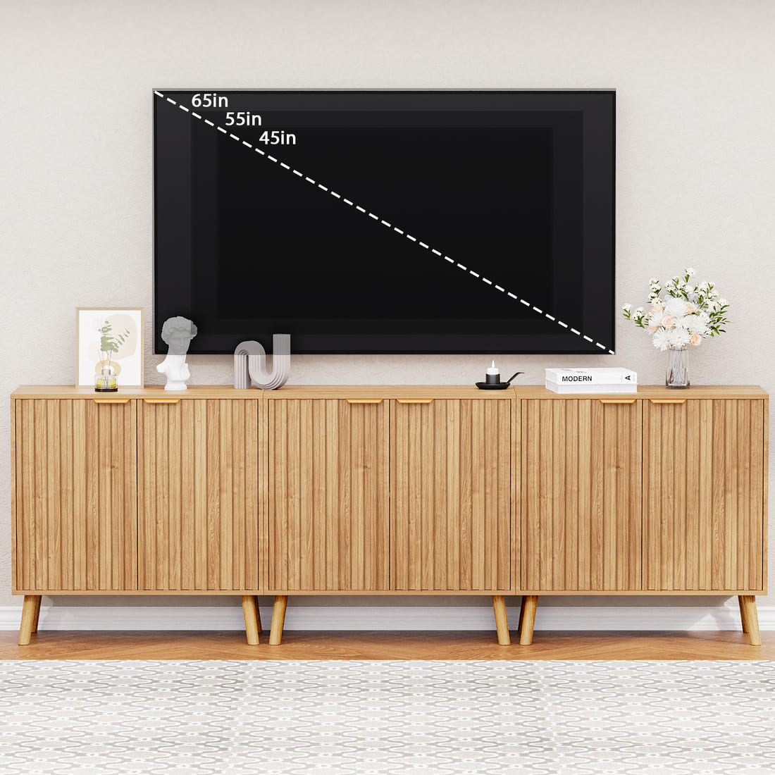 Pamapic Fluted Sideboard Cabinet with Adjustable Shelves for Living Room, Hallway, Entryway, Dining Room