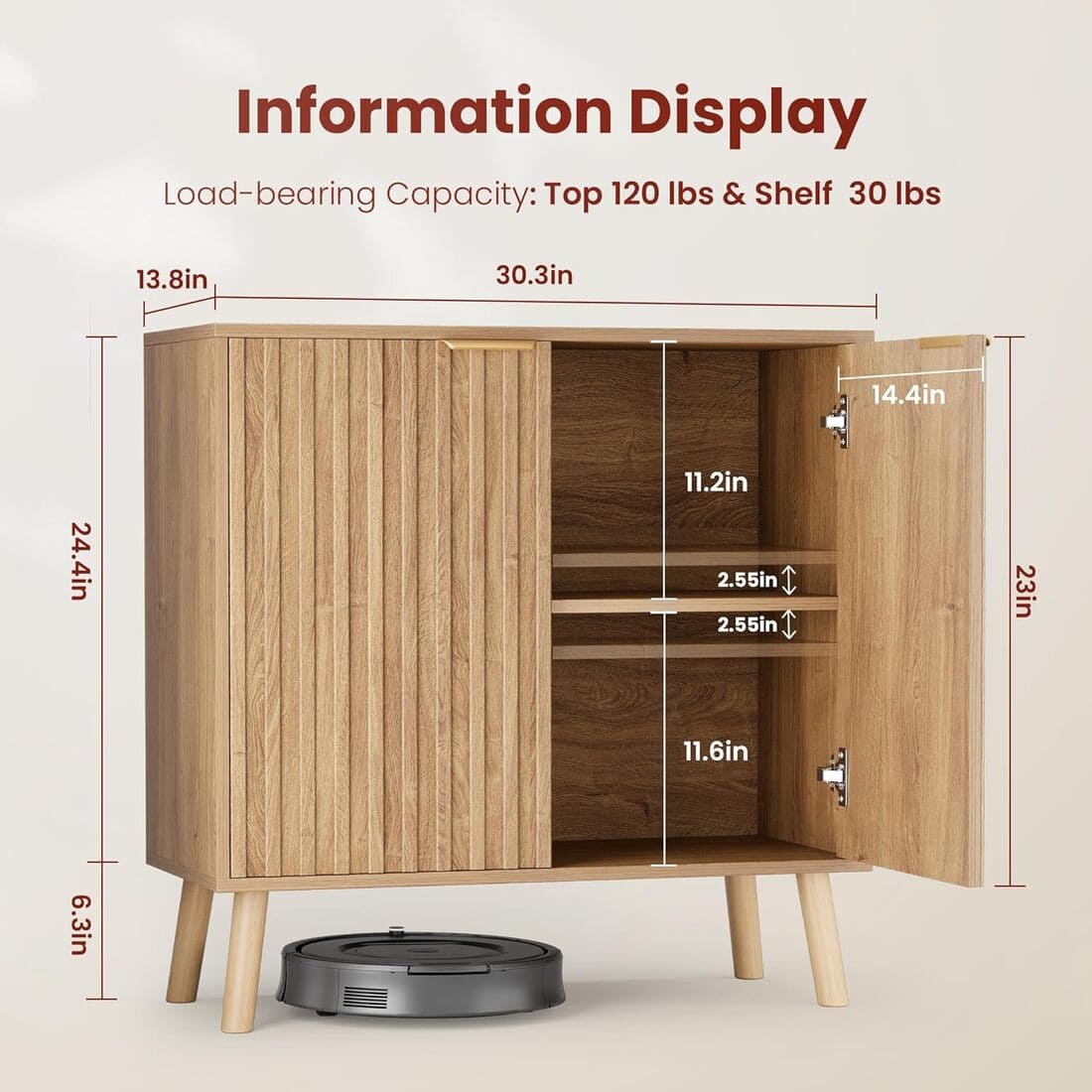 Pamapic Fluted Sideboard Cabinet with Adjustable Shelves for Living Room, Hallway, Entryway, Dining Room