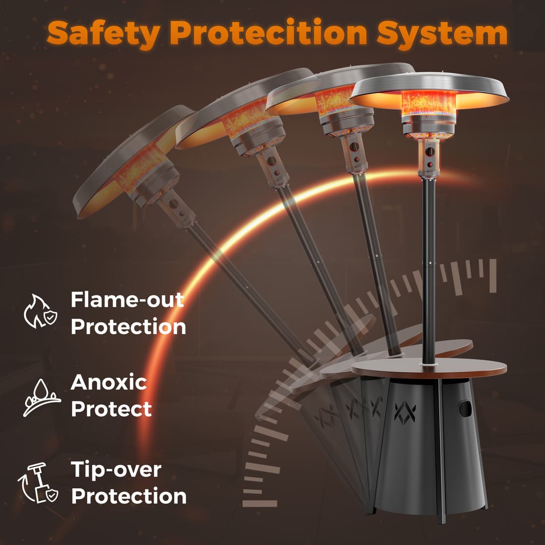 Pamapic 50,000 BTU Patio Propane Heater with 27.6" Round Table Design for Porch, Garden, Residential & Commercial Use