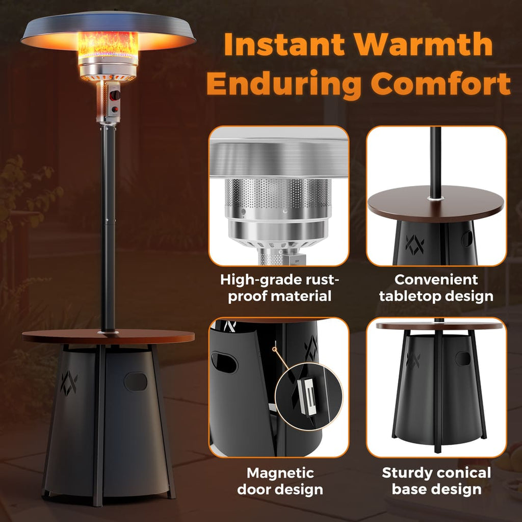 Pamapic 50,000 BTU Patio Propane Heater with 27.6" Round Table Design for Porch, Garden, Residential & Commercial Use