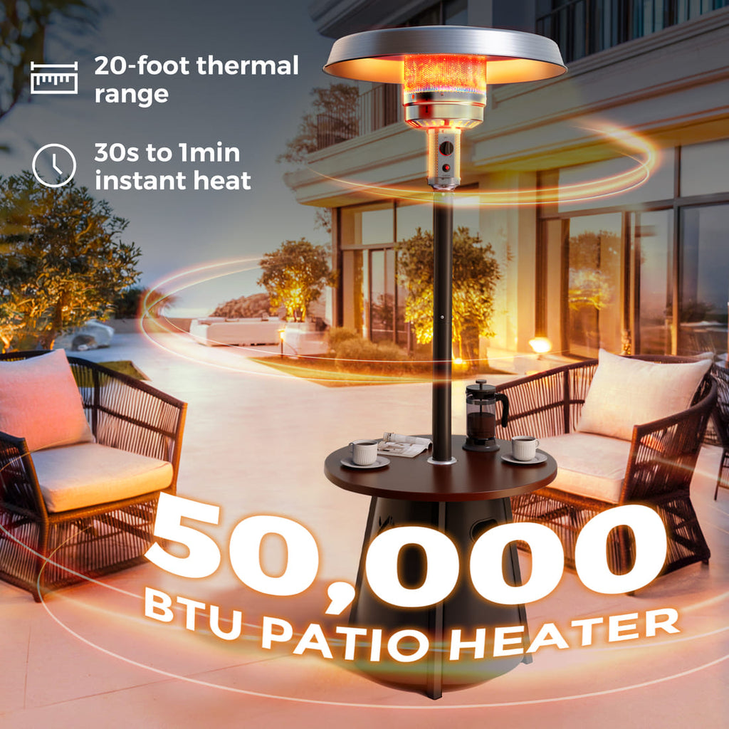 Pamapic 50,000 BTU Patio Propane Heater with 27.6" Round Table Design for Porch, Garden, Residential & Commercial Use