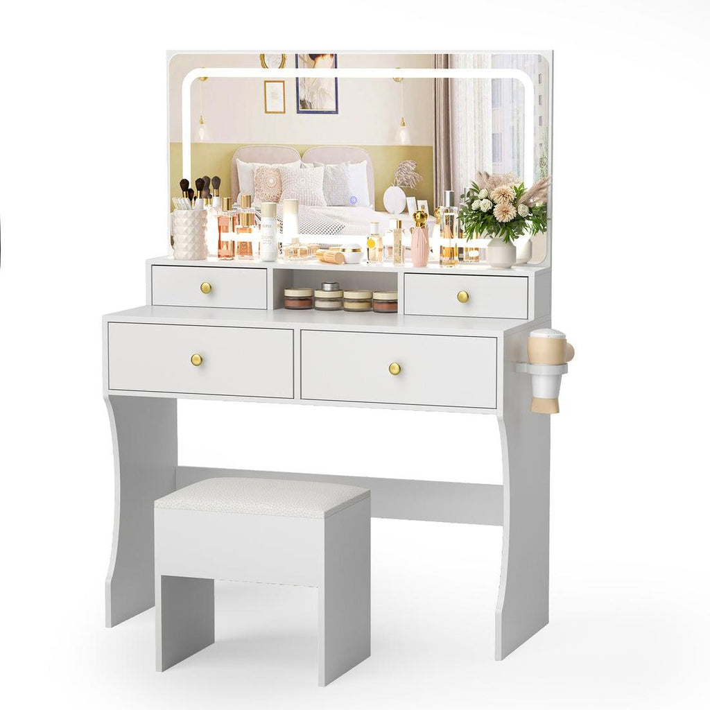 Pamapic 31.5" Vanity Desk with Hidden Storage Stool & 4 Drawers