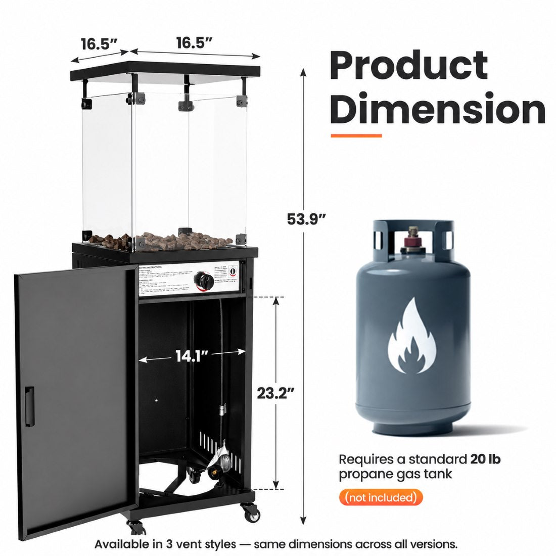 41,000 BTU Propane Patio Heater, Pyra Base with Wheels, CSA Certified