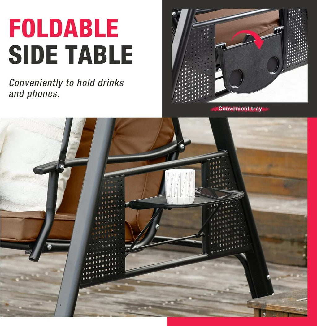 Pamapic 3-Seat Patio Swing Chair with Stand & Adjustable Canopy