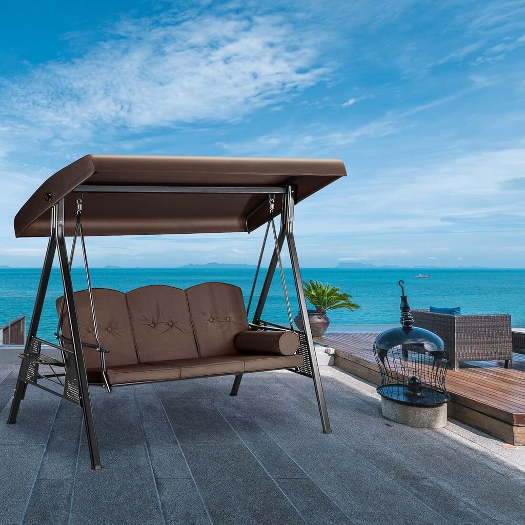 Pamapic 3-Seat Patio Swing Chair with Stand & Adjustable Canopy