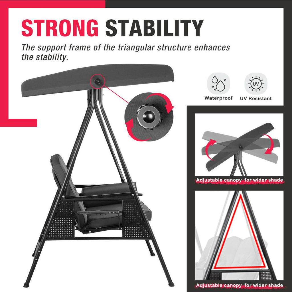 Pamapic 3-Seat Patio Swing Chair with Stand & Adjustable Canopy