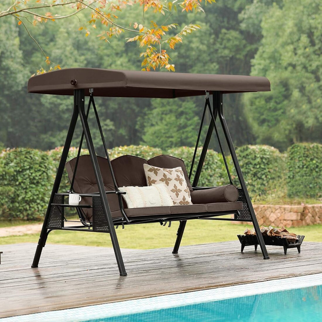 Pamapic 3-Seat Patio Swing Chair with Stand & Adjustable Canopy
