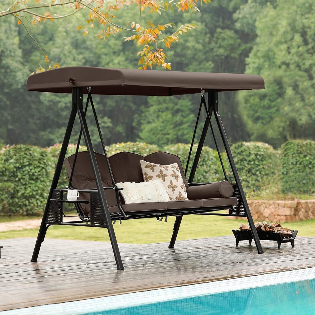 Pamapic 3-Seat Patio Swing Chair with Stand & Adjustable Canopy