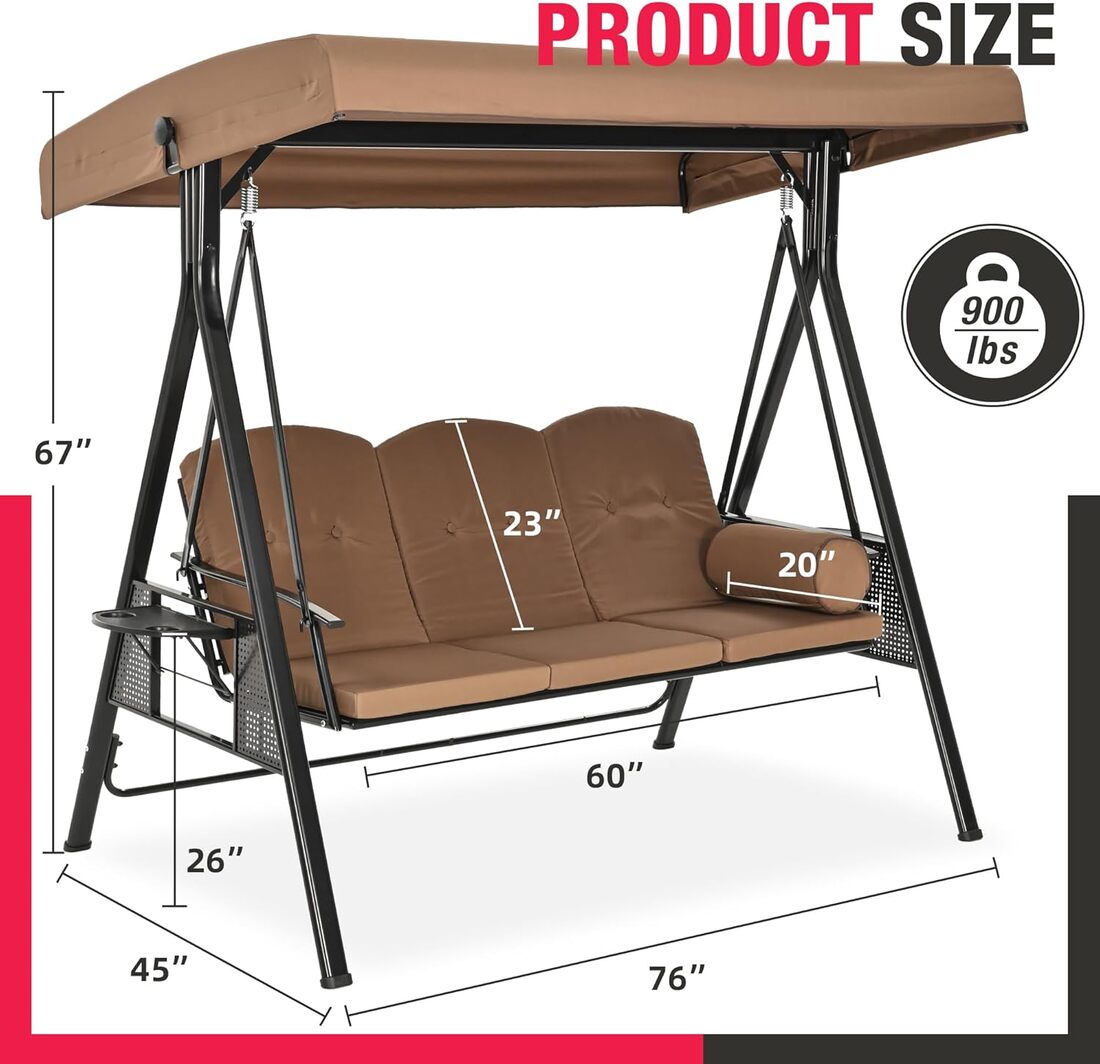 Pamapic 3-Seat Patio Swing Chair with Stand & Adjustable Canopy