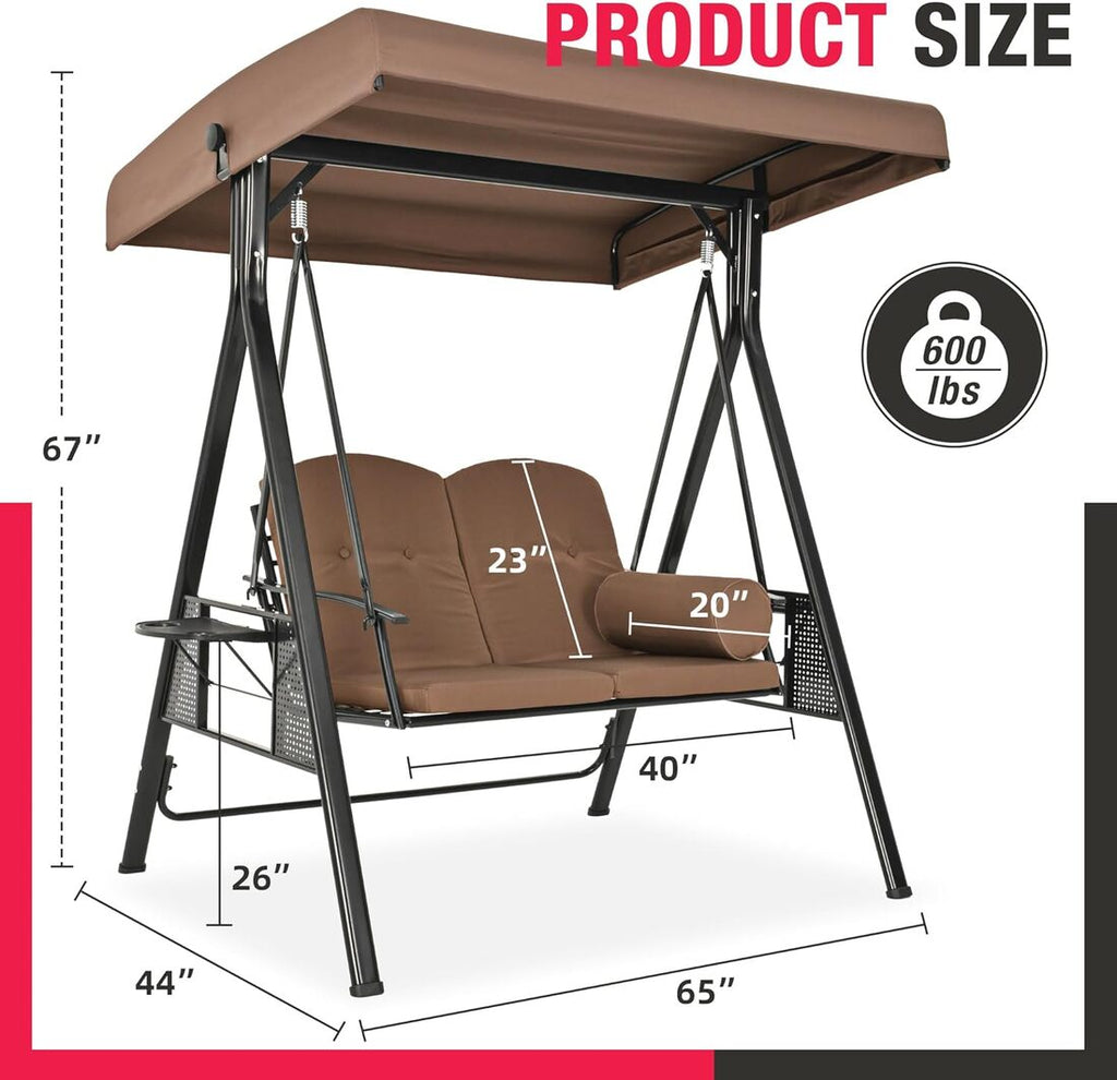 Pamapic 3-Seat Patio Swing Chair with Stand & Adjustable Canopy