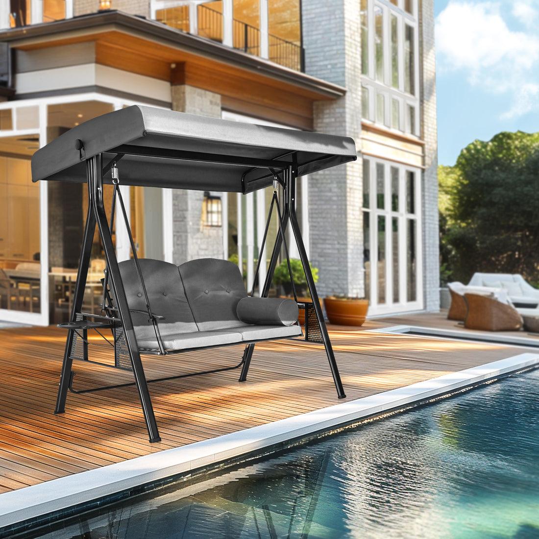 Pamapic 3-Seat Patio Swing Chair with Stand & Adjustable Canopy