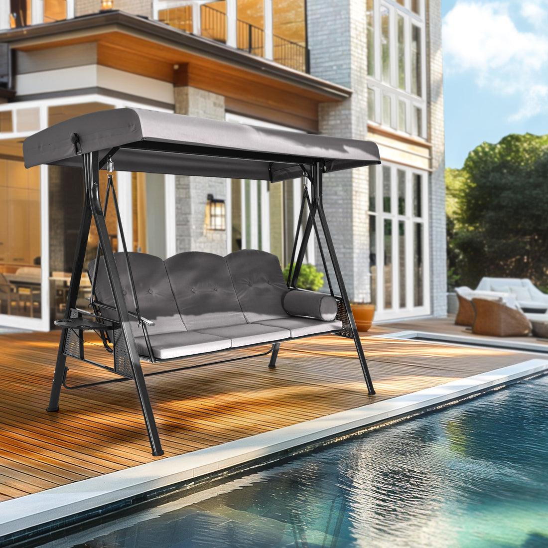 Pamapic 3-Seat Patio Swing Chair with Stand & Adjustable Canopy