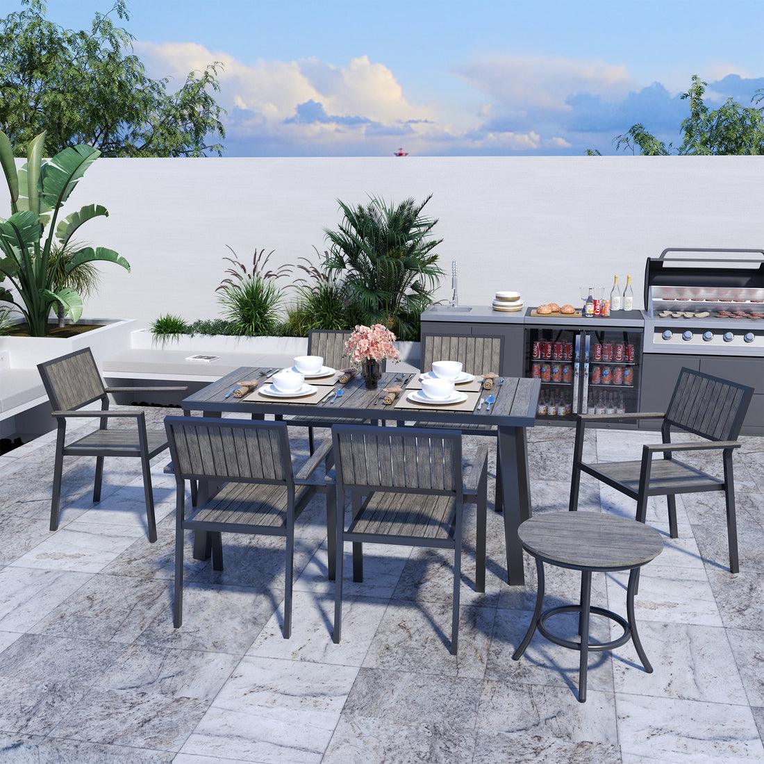 Pamapic Aluminum and Plastic-Wood Outdoor Dining Table Set