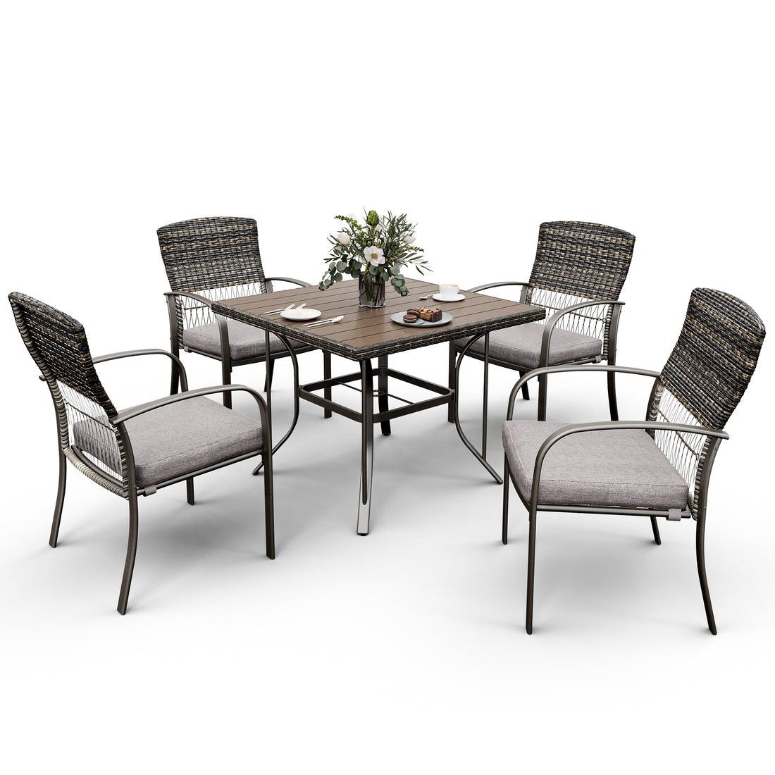 Pamapic Outdoor Dining Sets for 4 with Iron Frame &  Rattan Backrest