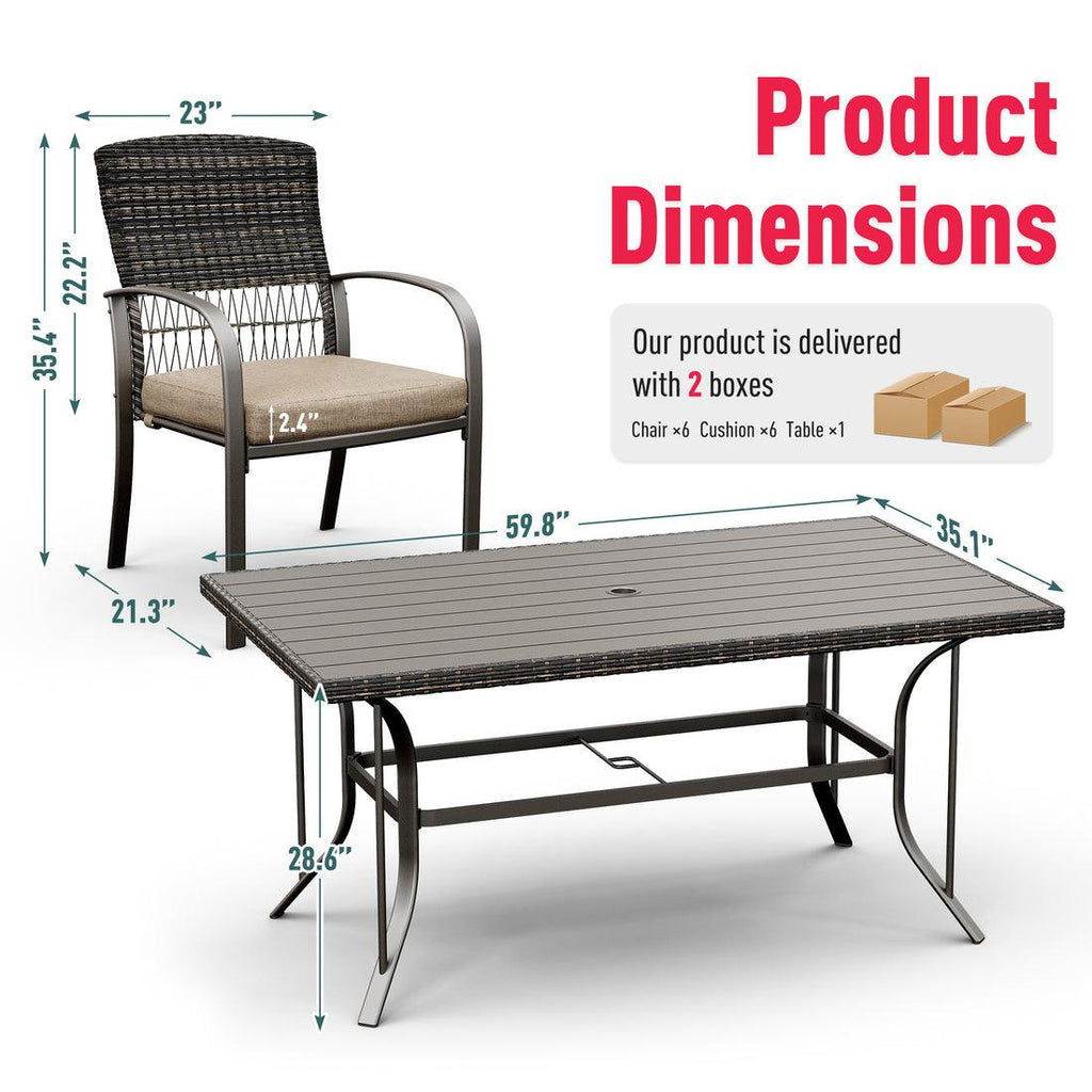 Pamapic Metal Outdoor Dining Sets for 6 with Iron Slats Table Top & Removable Cushion