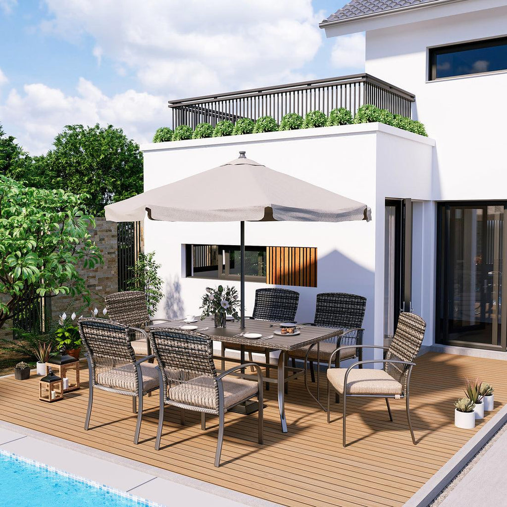 Pamapic Metal Outdoor Dining Sets for 6 with Iron Slats Table Top & Removable Cushion