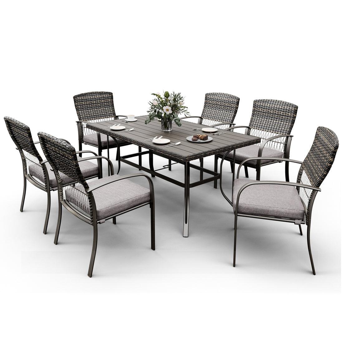 Pamapic Metal Outdoor Dining Sets for 6 with Iron Slats Table Top & Removable Cushion