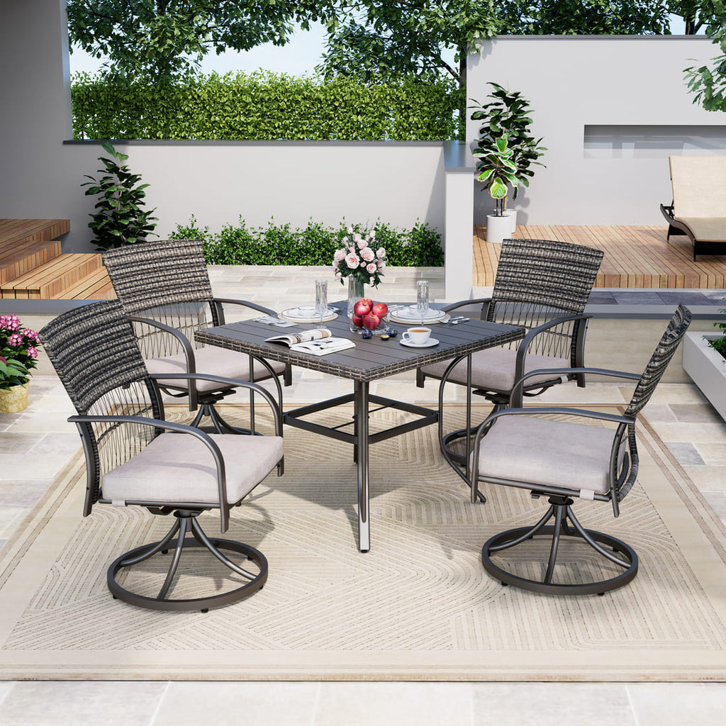 Pamapic Outdoor Dining Table with 4 Swivel Chairs (5 Pieces)