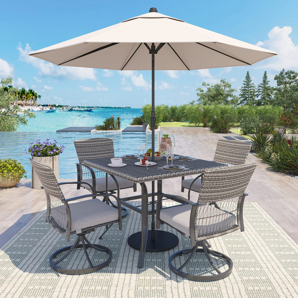 Pamapic Outdoor Dining Table with 4 Swivel Chairs (5 Pieces)