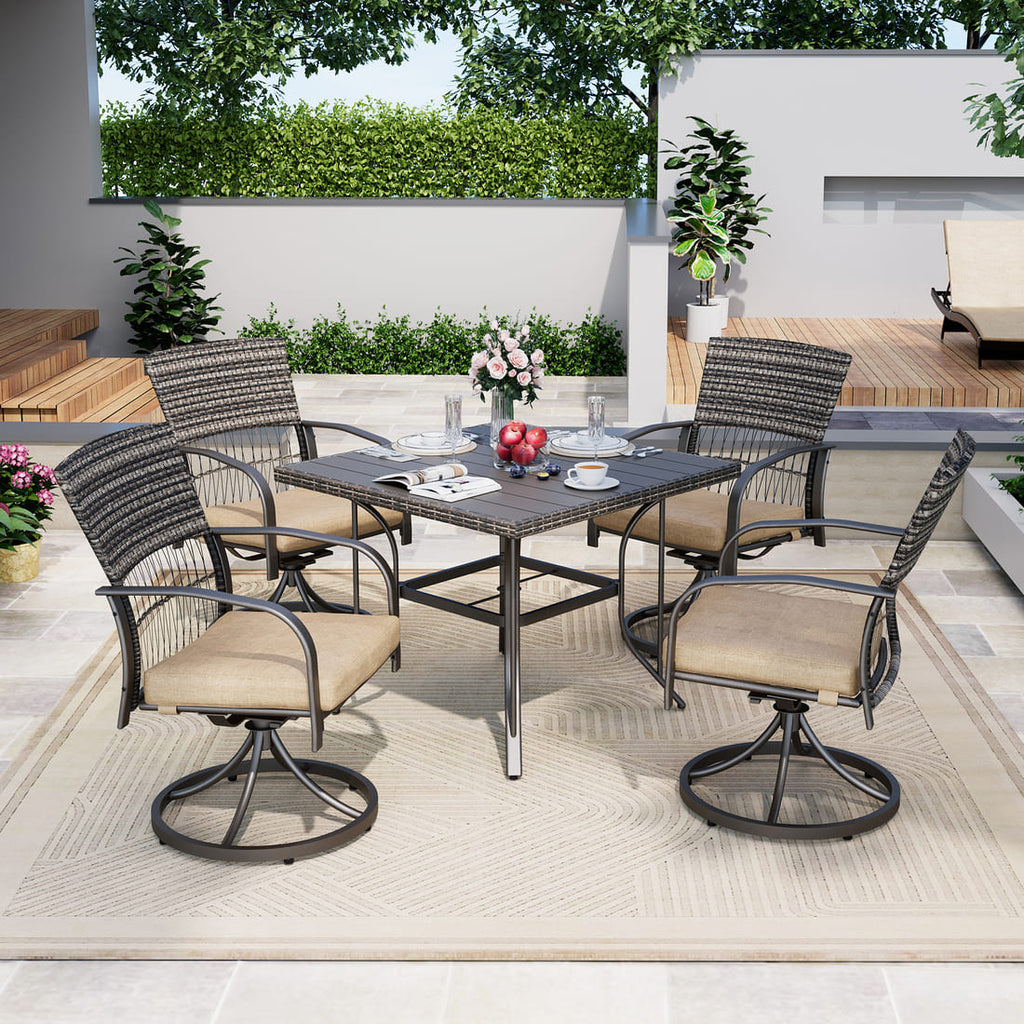 Pamapic Outdoor Dining Table with 4 Swivel Chairs (5 Pieces)