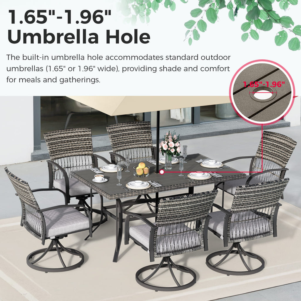 Pamapic Dining Table with 6 Swivel Chairs (7 Pieces)