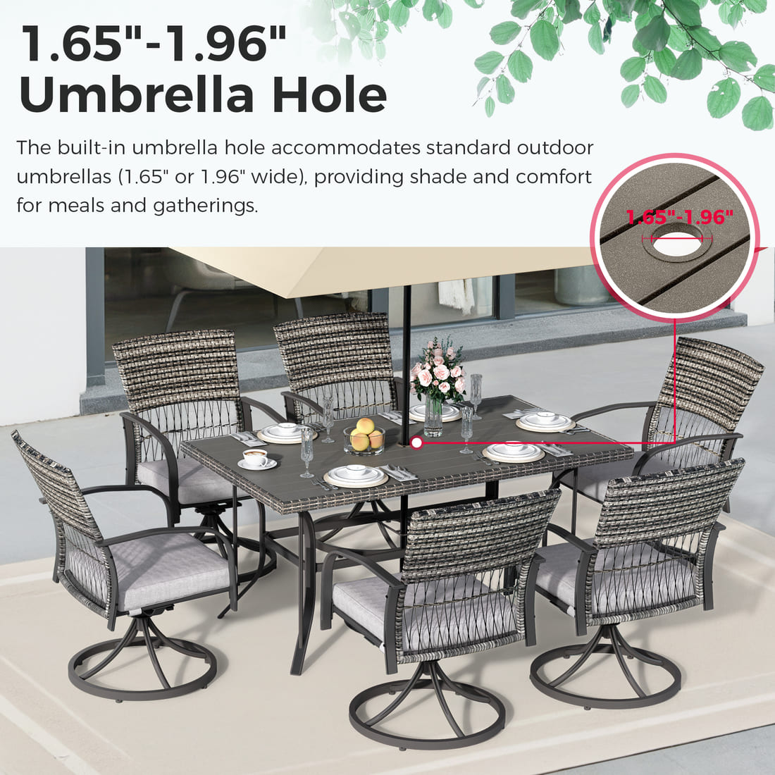 Pamapic Dining Table with 6 Swivel Chairs (7 Pieces)