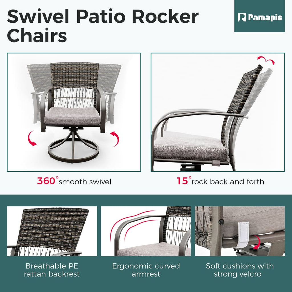 Pamapic Dining Table with 6 Swivel Chairs (7 Pieces)