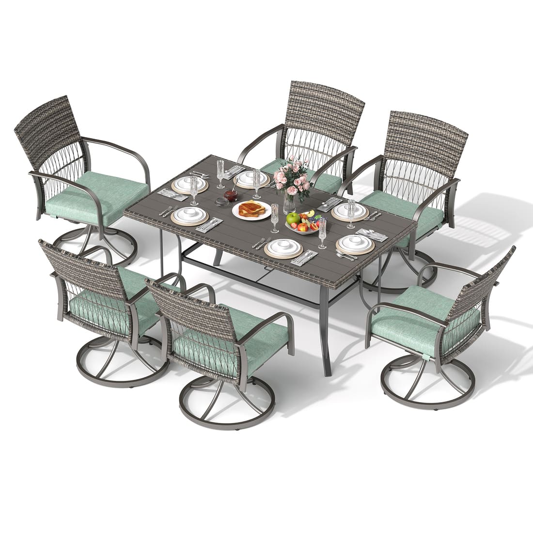 Pamapic Dining Table with 6 Swivel Chairs (7 Pieces)