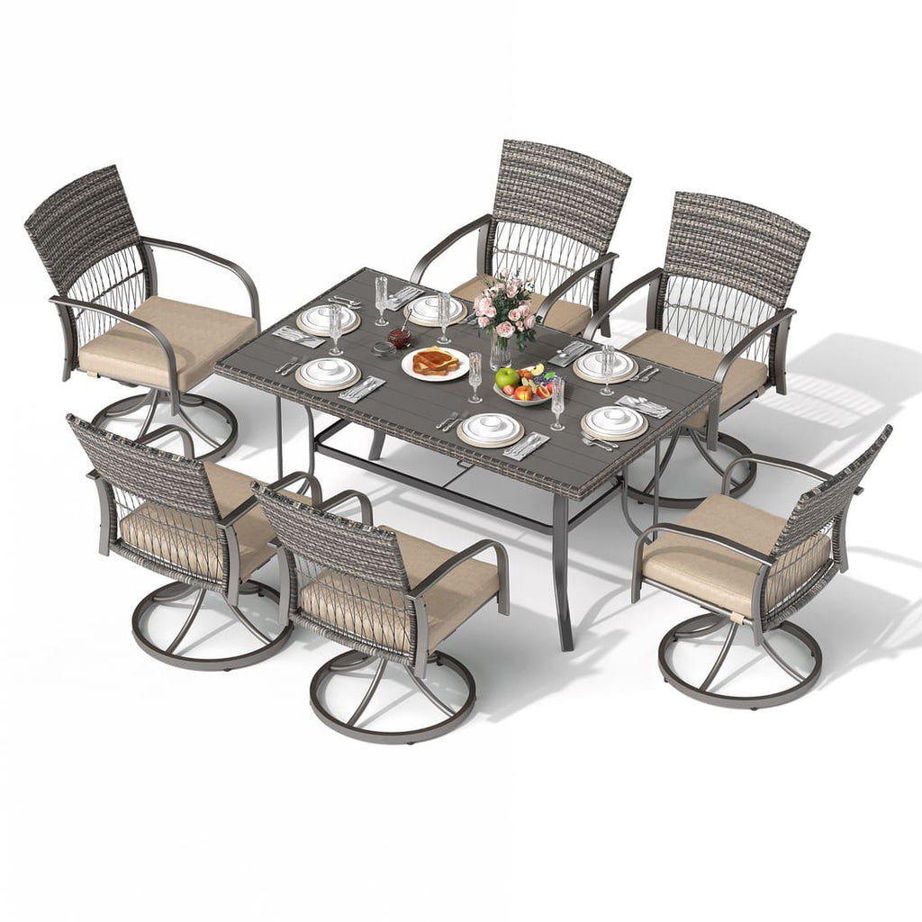 Pamapic Dining Table with 6 Swivel Chairs (7 Pieces)