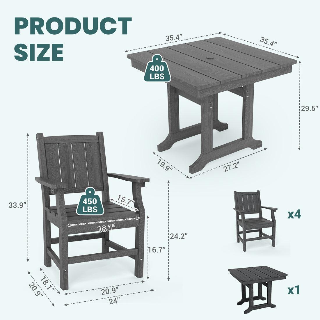 Corex HDPE Square Dining Set, 5-Piece