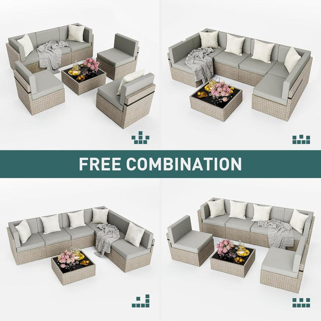 Pamapic Outdoor Sectional Couch Set with Fire Pit Table