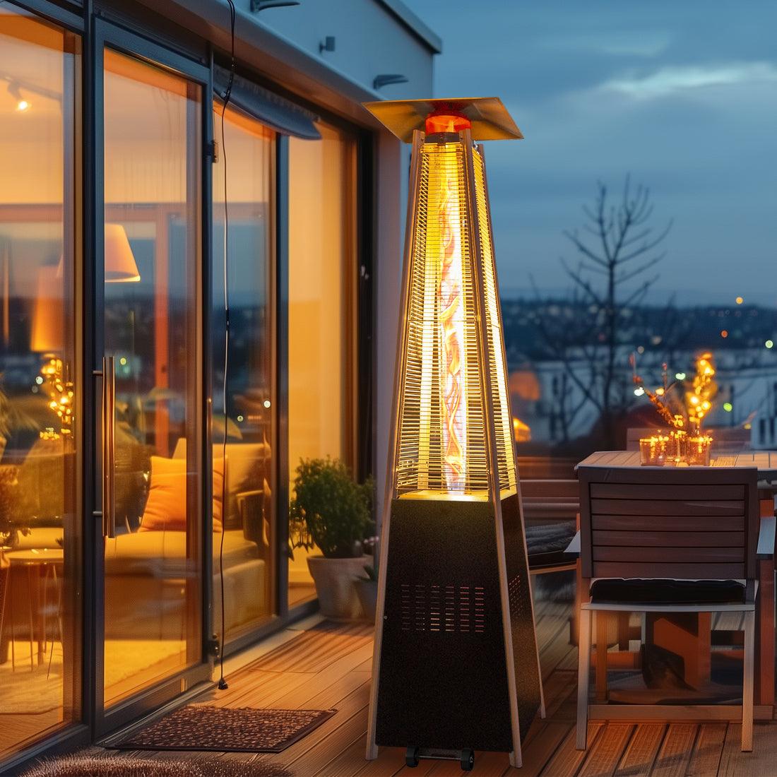 Pamapic 48,000 BTU Pyramid Flame Patio Heater with Glass Tube & Cover - Commercial & Residential