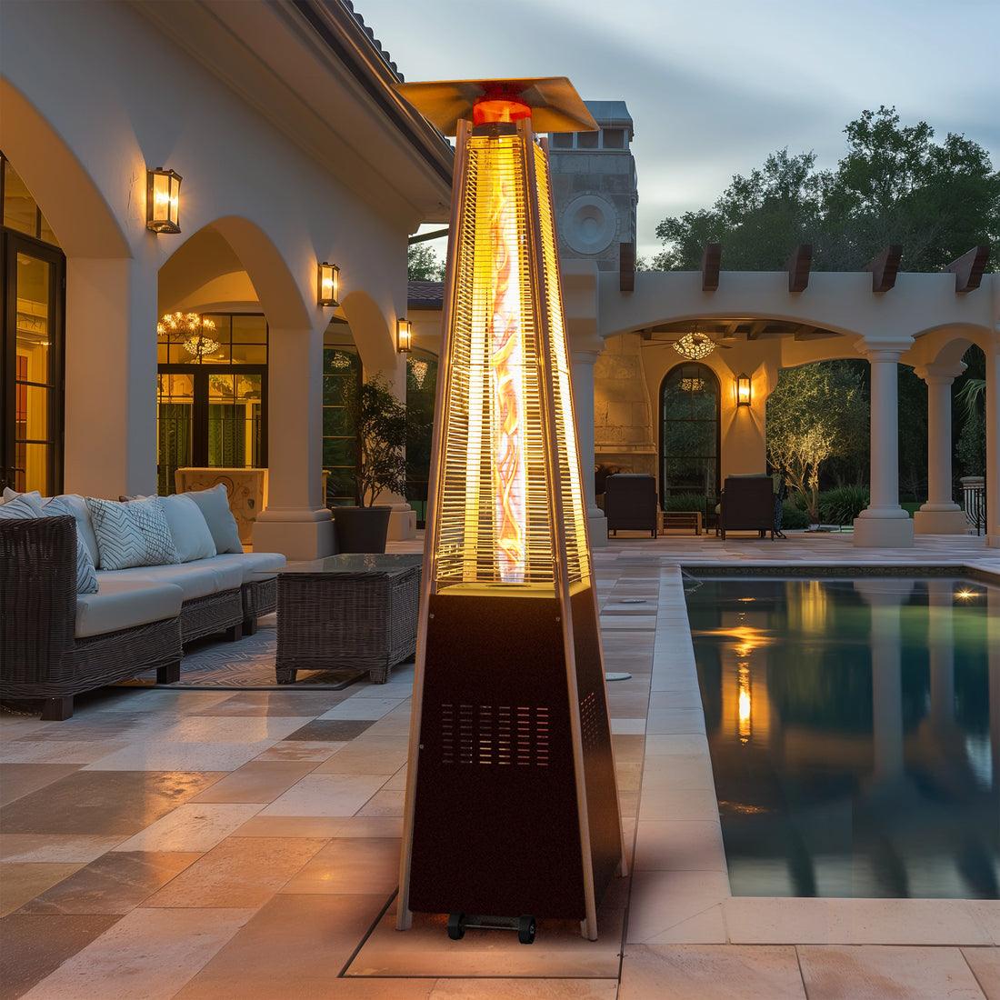 Pamapic 48,000 BTU Pyramid Flame Patio Heater with Glass Tube & Cover - Commercial & Residential