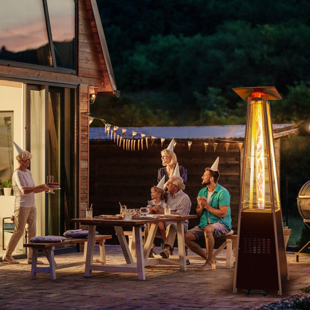 Pamapic 48,000 BTU Pyramid Flame Patio Heater with Glass Tube & Cover - Commercial & Residential