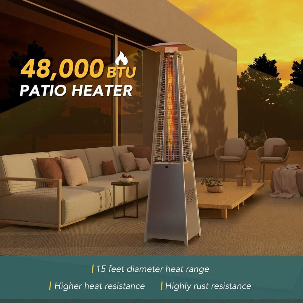 Pamapic 48,000 BTU Pyramid Flame Patio Propane Heater with Glass Tube & Cover - Commercial & Residential