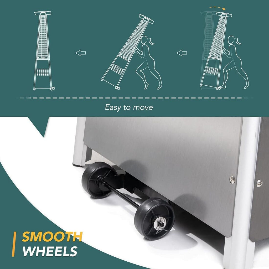 Pamapic 48,000 BTU Pyramid Flame Patio Heater with Glass Tube & Cover - Commercial & Residential