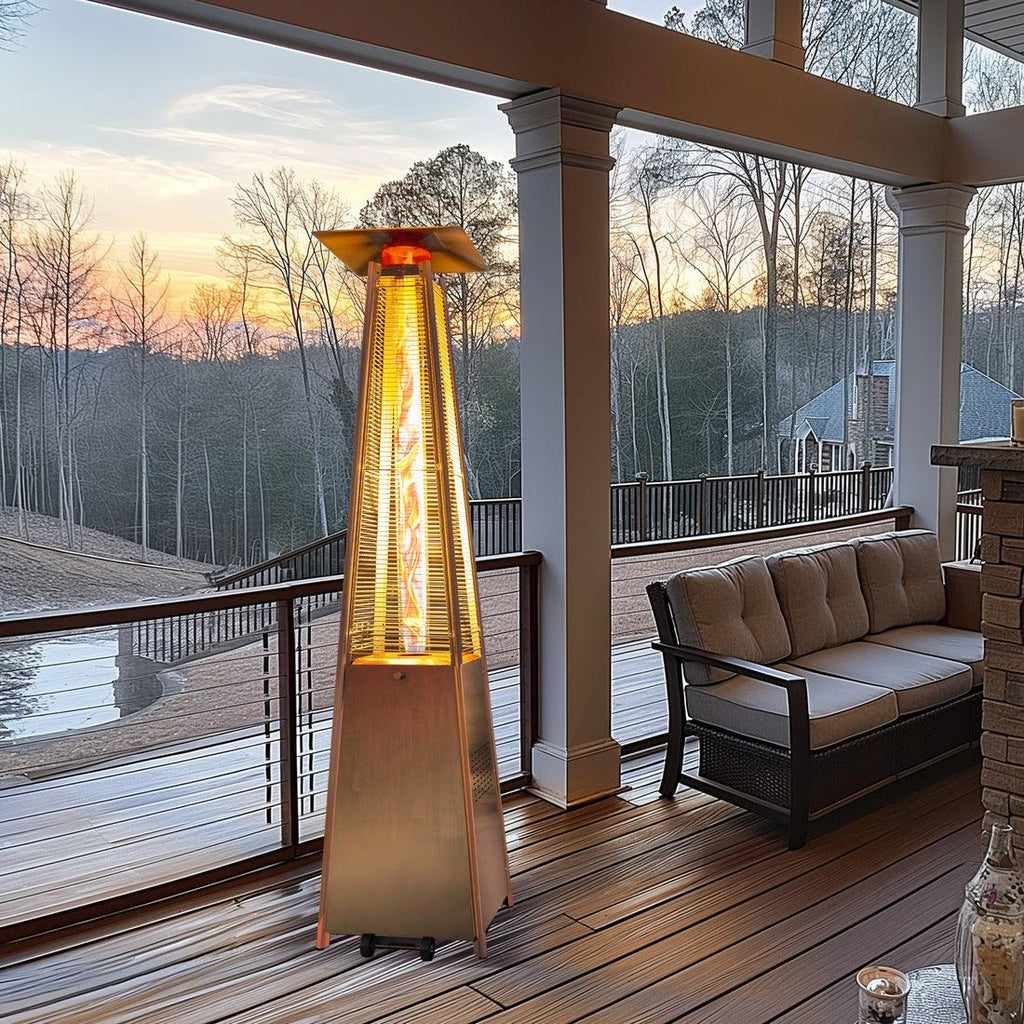 Pamapic 48,000 BTU Pyramid Flame Patio Heater with Glass Tube & Cover - Commercial & Residential