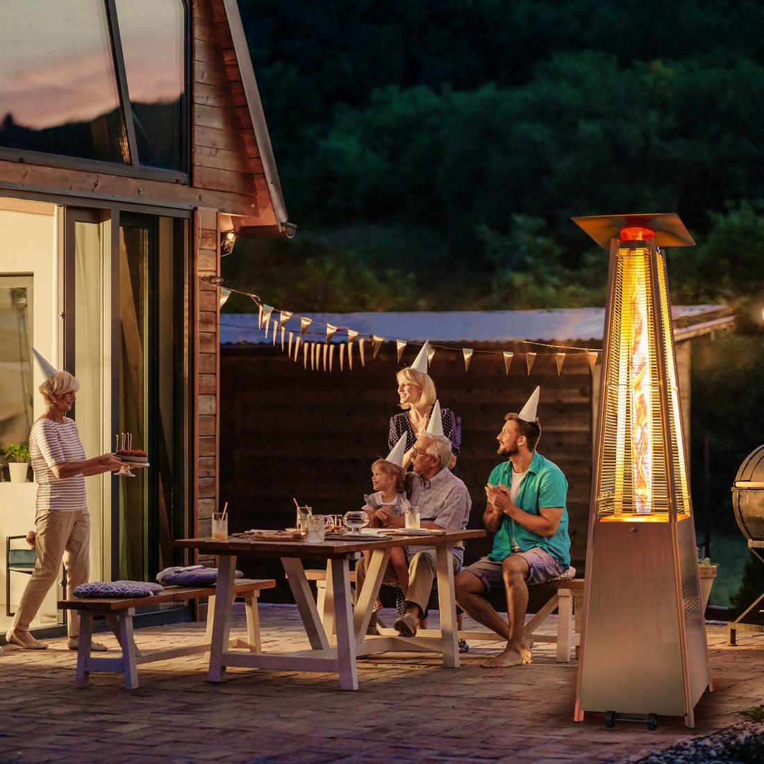 Pamapic 48,000 BTU Pyramid Flame Patio Propane Heater with Glass Tube & Cover - Commercial & Residential