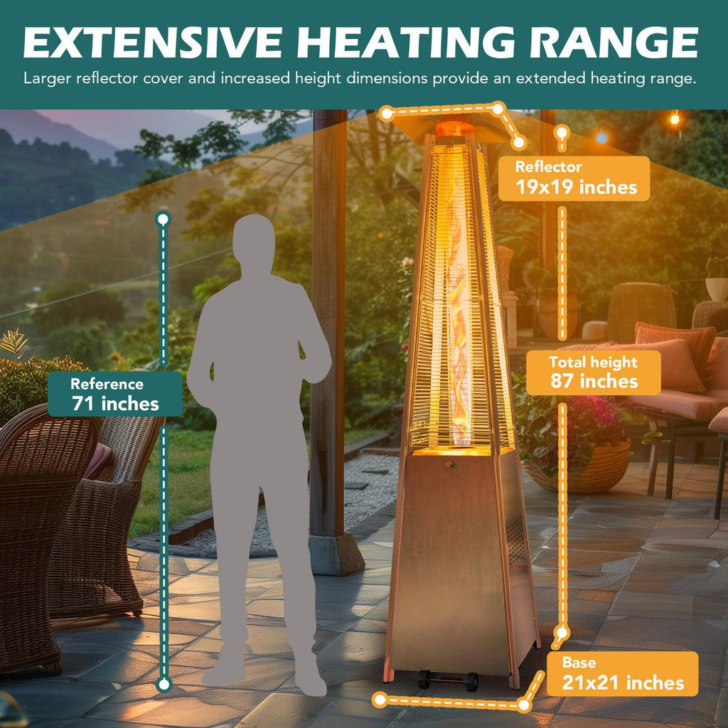 Pamapic 48,000 BTU Pyramid Flame Patio Heater with Glass Tube & Cover - Commercial & Residential